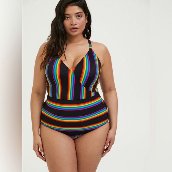 torrid Other - Torrid Black Rainbow Stripe Wireless One-Piece Swimsuit Size 4